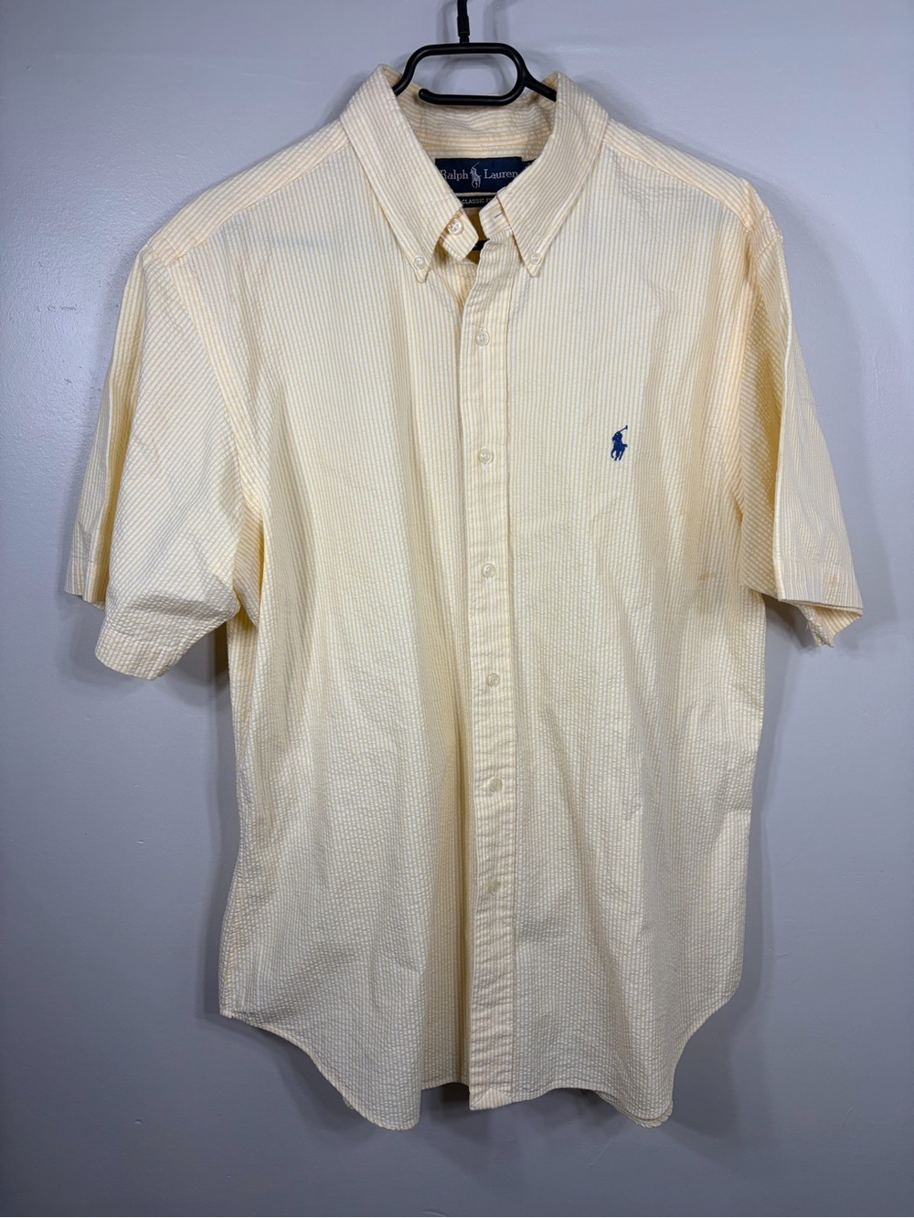 Polo Ralph Lauren Classic Fit Men’s Large Yellow Seersucker Button Down Pony